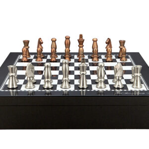 Dal Rossi Italy Chess set with Black and White High Gloss Finish Angular Chess Box 20” with compartments  and Metal Copper and Silver Chessmen 85mm - Image 1