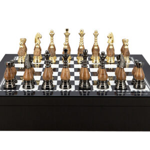 Dal Rossi Italy Chess set with Black and White High Gloss Finish Angular Chess Box 20” with compartments  and Staunton Metal and Wood Gold 100mm Chessmen - Image 1