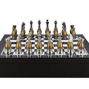 Dal Rossi Italy Chess set with Black and White High Gloss Finish Angular Chess Box 20” with compartments  and Metal light gold plated Chessmen 100mm - Image 1