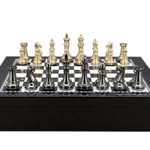 Dal Rossi Italy Chess set with Black and White High Gloss Finish Angular Chess Box 20” with compartments  and Very Heavy Brass Staunton chessmen 110mm - Image 1