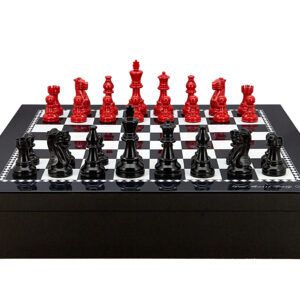 Dal Rossi Italy Chess set with Black and White High Gloss Finish Angular Chess Box 20” with compartments  and French lardy, Boxwood Black & Red 95mm Wood Double Weighted Chess - Image 1