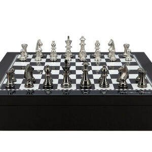 Dal Rossi Italy Chess set with Black and White High Gloss Finish Angular Chess Box 20” with compartments  and Staunton Black Nickel & Silver 80mm Chessmen - Image 1