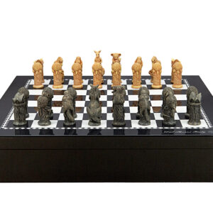 Dal Rossi Italy Chess set with Black and White High Gloss Finish Angular Chess Box 20” with compartments  and Australiana Chess pieces 75mm - Image 1