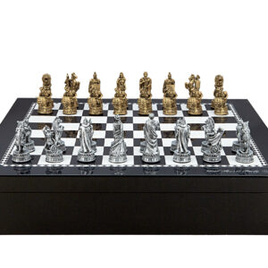 Dal Rossi Italy Chess set with Black and White High Gloss Finish Angular Chess Box 20” with compartments  and Roman Chessmen Pieces - Image 1
