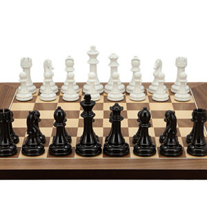 Dal Rossi Italy Modern Staunton Style Black and White Chess Pieces on Walnut Inlaid Chess Board 40cm - Image 1