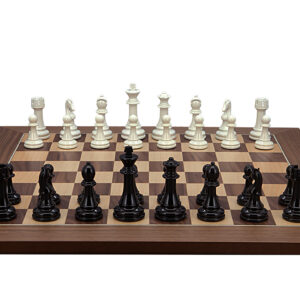 Dal Rossi Italy Modern Staunton Style Black and White Chess Pieces on Walnut Inlaid Chess Board 50cm - Image 1