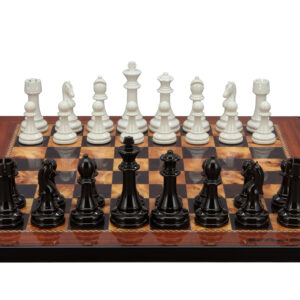Dal Rossi Italy Modern Staunton Style Black and White Chess Pieces on Shiny Walnut Finish Chess Board 40cm - Image 1
