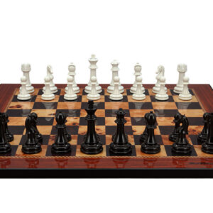 Dal Rossi Italy Modern Staunton Style Black and White Chess Pieces on Shiny Walnut Finish Chess Board 50cm - Image 1