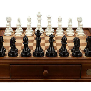 Dal Rossi Italy Chess Set with Walnut Finish Chess Box 16” with drawers and Modern Staunton Style Black and White Chess Pieces - Image 1