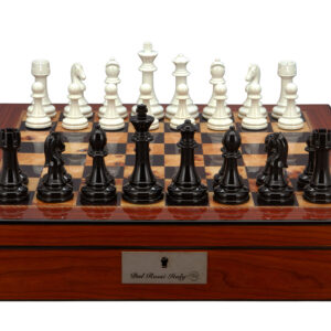 Dal Rossi Italy Chess Set with Shiny Walnut Finish Chess Box 16” with compartments and Modern Staunton Style Black and White Chess Pieces - Image 1