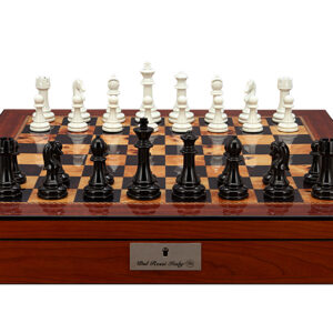 Dal Rossi Italy Chess Set with Shiny Walnut Finish Chess Box 20” with compartments and Modern Staunton Style Black and White Chess Pieces - Image 1