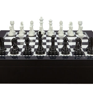 Dal Rossi Italy Chess set with Black and White High Gloss Finish Angular Chess Box 20” with compartments  and Modern Staunton Style Black and White Chess Pieces - Image 1