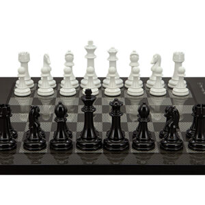 Dal Rossi Italy Modern Staunton Style Black and White Chess Pieces on Carbon Fibre 50cm Chess Board - Image 1