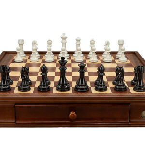 Dal Rossi Italy Chess Set with Walnut Finish Chess Box 20” with drawers and Modern Staunton Style Black and White Chess Pieces - Image 1