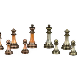Dal Rossi Italy Antique Green and Copper Finish Chessmen on Shiny Walnut Finish Chess Board 40cm - Image 2
