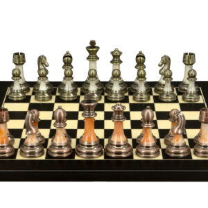 Dal Rossi Italy Antique Green and Copper Finish Chessmen on Black / Erable 40cm Chess Board - Image 1