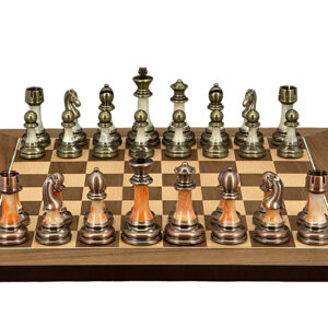Dal Rossi Italy Antique Green and Copper Finish Chessmen on Walnut Inlaid Chess Board 40cm - Image 1