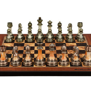 Dal Rossi Italy Antique Green and Copper Finish Chessmen on Shiny Walnut Finish Chess Board 40cm - Image 1