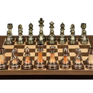 Dal Rossi Italy Antique Green and Copper Finish Chessmen on Palisander/Maple, 40cm Chess Board - Image 1