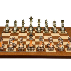 Dal Rossi Italy Antique Green and Copper Finish Chessmen on Mahogany/Maple, 50cm Chess Board - Image 1