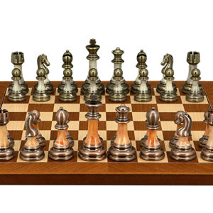 Dal Rossi Italy Antique Green and Copper Finish Chessmen on Mahogany/Maple, 40cm Chess Board - Image 1