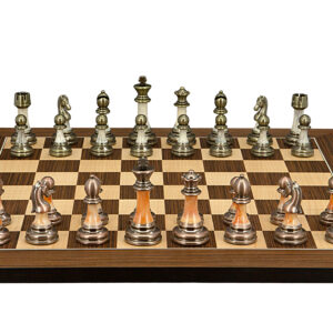 Dal Rossi Italy Antique Green and Copper Finish Chessmen on Palisander/Maple, 50cm Chess Board - Image 1