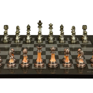 Dal Rossi Italy Antique Green and Copper Finish Chessmen on Carbon Fibre 50cm Chess Board - Image 1