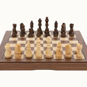 Dal Rossi Chess Set, folding, walnut inlaid, 12"