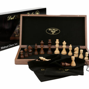 Dal Rossi Chess Set, folding, walnut inlaid, 15"