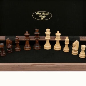 Dal Rossi Chess Set, folding, walnut inlaid, 15"