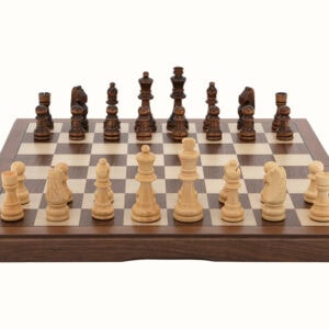 Dal Rossi Chess Set, folding, walnut inlaid, 15"