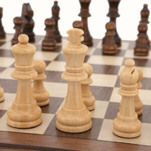 Dal Rossi Chess Set, folding, walnut inlaid, 15"