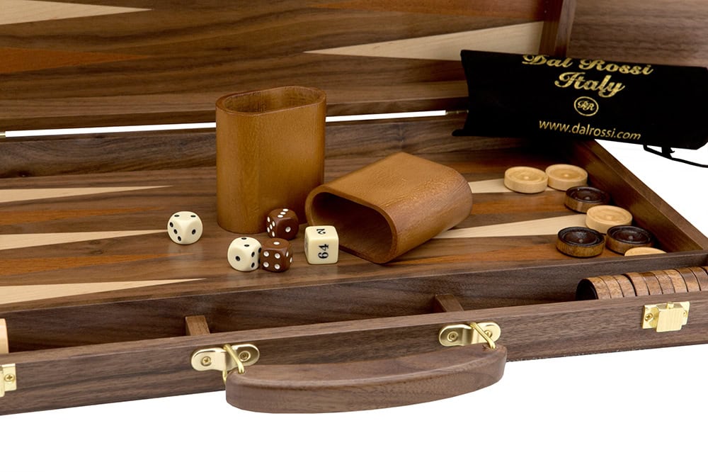 Dal Rossi Backgammon, walnut With Handle, 15"