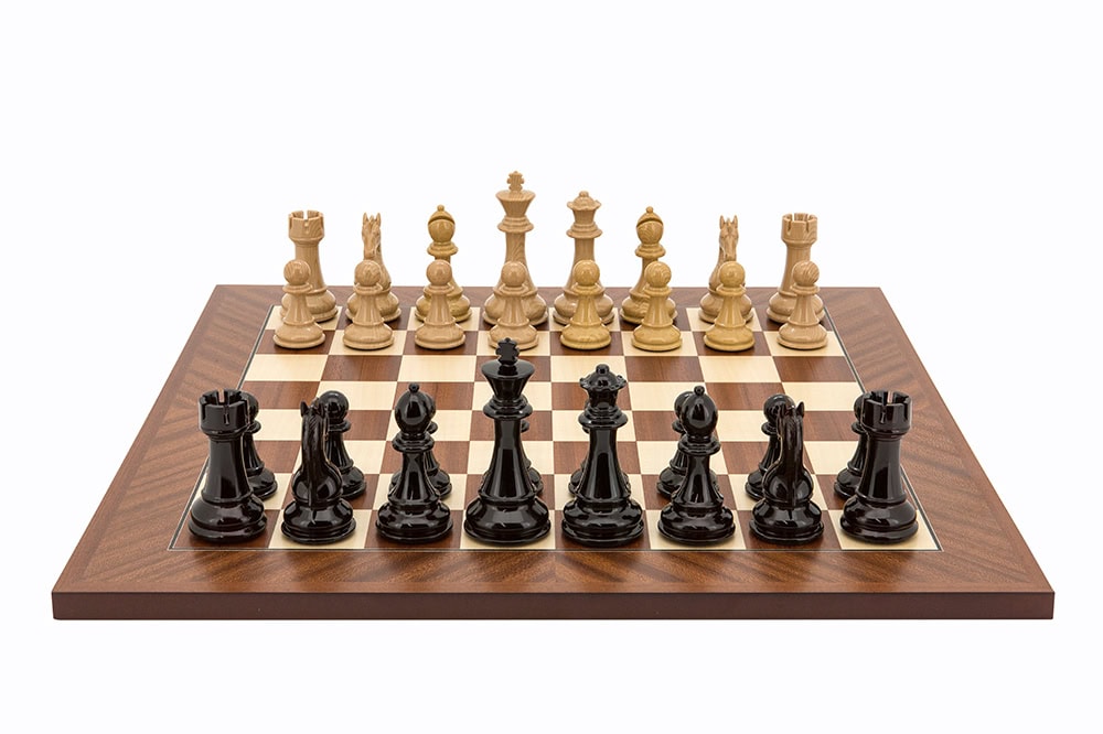 Dal Rossi Italy Black Ebony & Wood Grain Finish Weight pieces110mm Chess Pieces ONLY