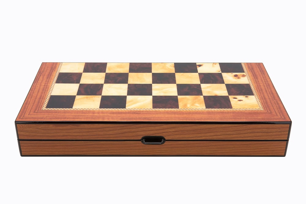 Dal Rossi Walnut Shiny Finish Folding Chess Set, 16"