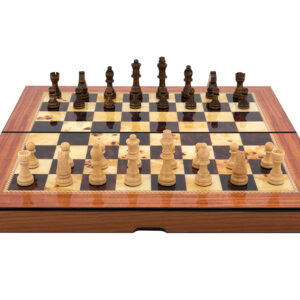 Dal Rossi Walnut Shiny Finish Folding Chess Set, 16"