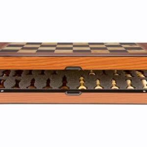 Dal Rossi Walnut Shiny Finish Folding Chess Set, 16"