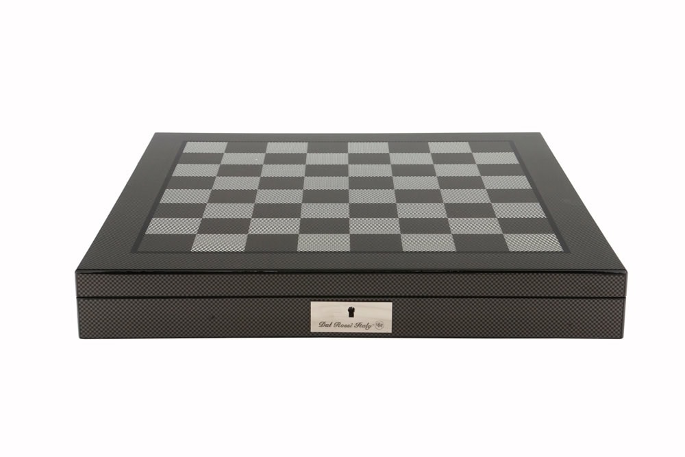 Dal Rossi Italy Renaissance Chess Set on Carbon Fibre Shiny Finish Chess Box 20” with compartments