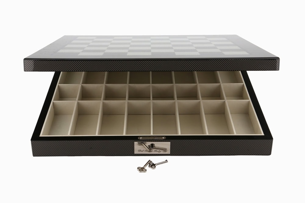 Dal Rossi Italy Carbon Fibre Shiny Finish Chess Box 16” with compartments