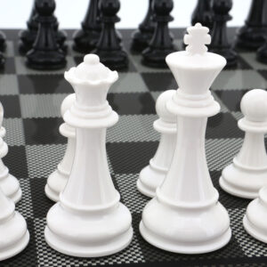 Dal Rossi Italy Black/White Chess Set on Carbon Fibre Shiny Finish Chess Box 20” with compartments
