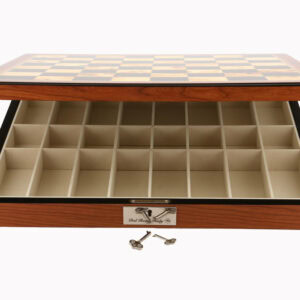 Dal Rossi Italy Chess Set Walnut Finish 16″ With Compartments, With Metal Dark Titanium and Silver chessmen 85mm