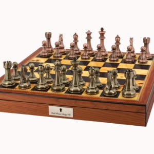 Dal Rossi Italy Copper / Bronze Chess Set on Walnut Shiny Finish Chess Box 20” with compartments