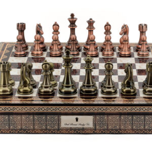 Dal Rossi Italy Copper / Bronze Chess Set on Mosaic Finish Chess Box 20” with compartments