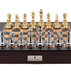 Dal Rossi Italy Chess Box  Mahogany Finish 20" with compartments Gold and Silver 101mm pieces