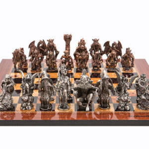 Dal Rossi Italy Good and Evil Chess Set on a Walnut Shiny Finish Chess Board 50cm