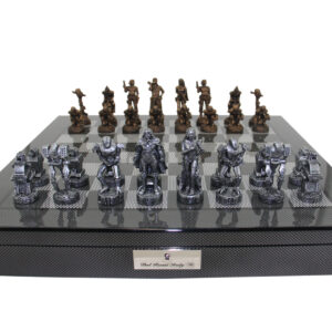 Dal Rossi Italy Mad Max Robot Chess Set on a Carbon Fibre Shiny Finish Chess Box 20” with compartments