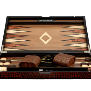 Dal Rossi Wooden Crocodile Engraved Design Backgammon Light Tan Colour Top and Inlaid Wooden Playing Area 18"