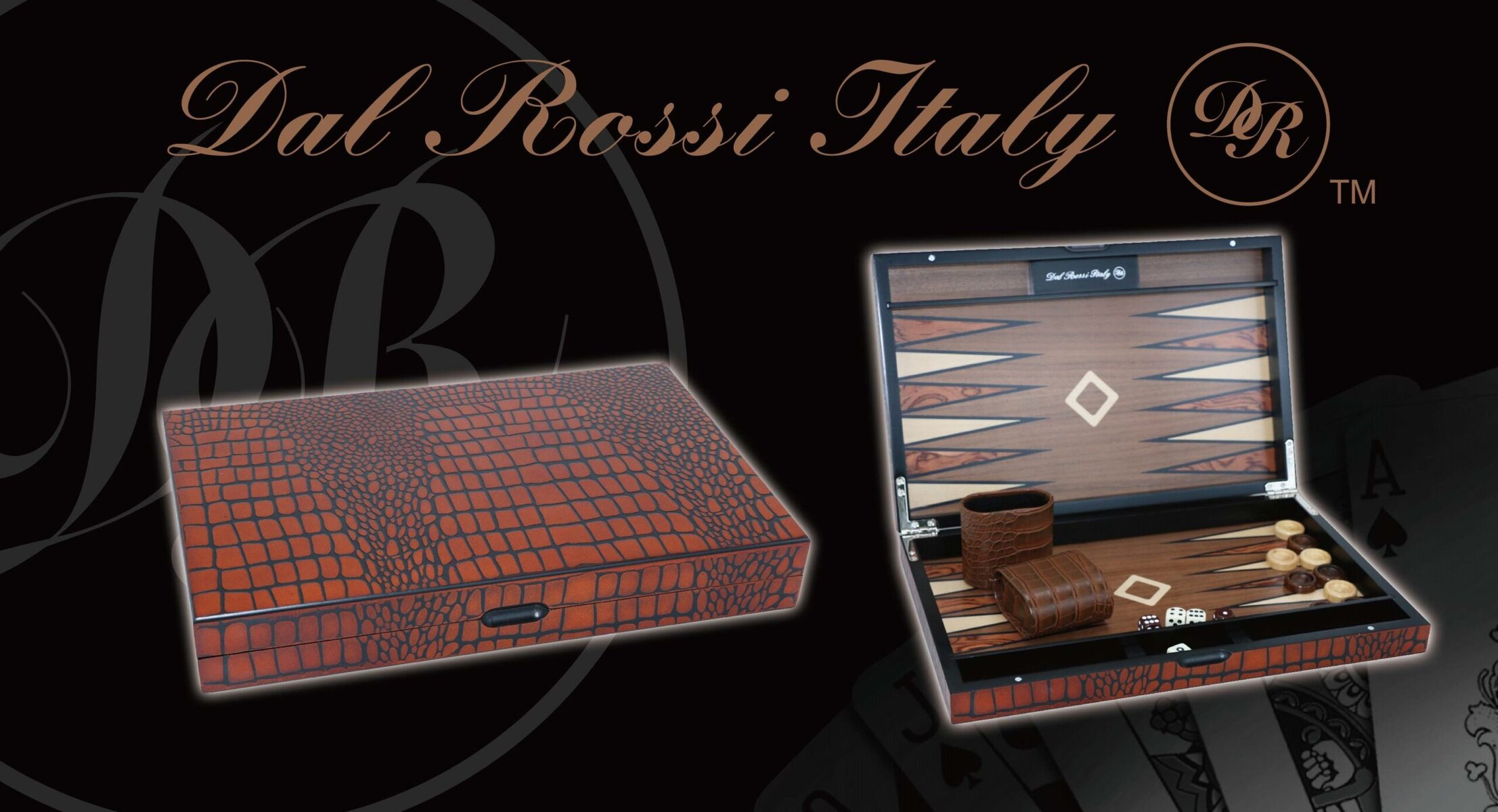 Dal Rossi Wooden Crocodile Engraved Design Backgammon Light Tan Colour Top and Inlaid Wooden Playing Area 18"