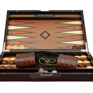 Dal Rossi Wooden Crocodile Engraved Design Backgammon Dark Colour Design Top and Inlaid Wooden Playing Area 15"