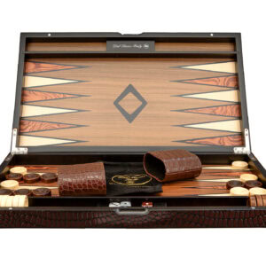Dal Rossi Wooden Crocodile Engraved Design Backgammon Dark Colour Design Top and Inlaid Wooden Playing Area 18"